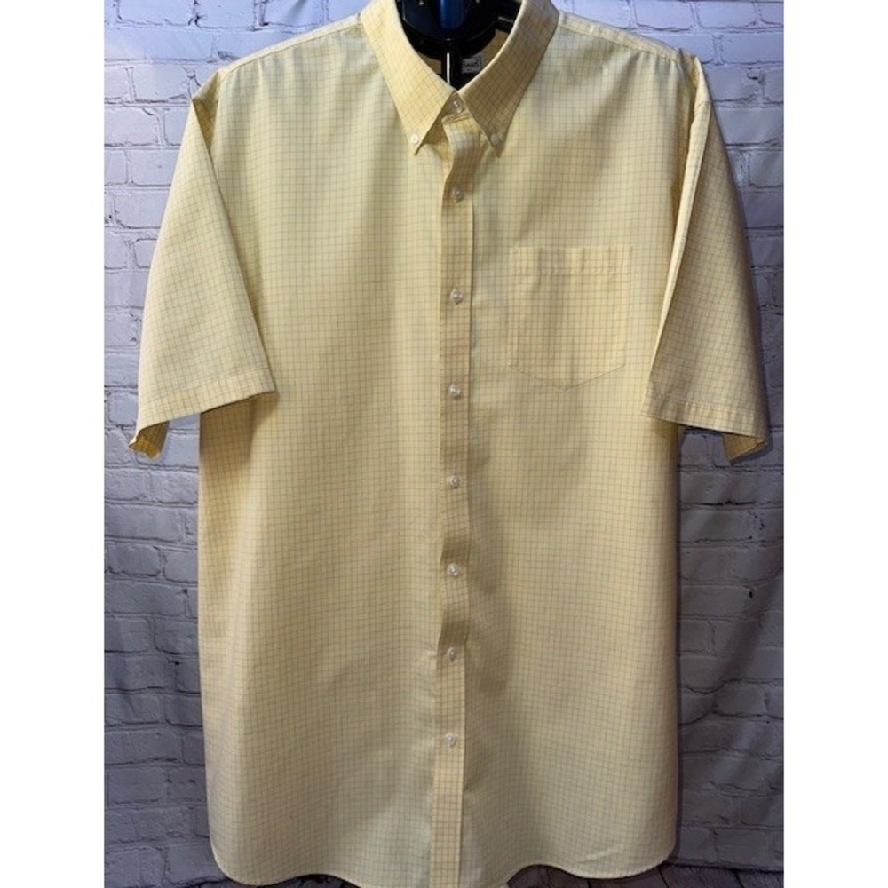 LL‎ Bean Mens Yellow Check Short Sleeve Button Shirt Traditional Fit XXL Tall